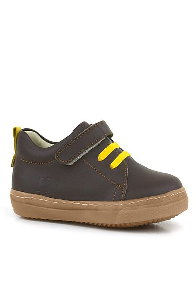hapshoe Anatomical Genuine Leather Soft Brown Elastic Velcro Children's Shoes