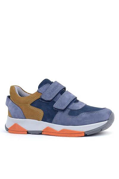 Rakerplus Pantofi sport pentru copii, piele naturală, albastru, piele de căprioară, maro, cu velcro