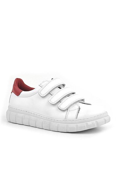 Rakerplus Pantofi de școală sport zilnic pentru copii din piele naturală alb roșu cu velcro