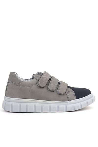 Rakerplus Genuine Leather Black Gray - Children's Casual Sports School Shoes Velcro