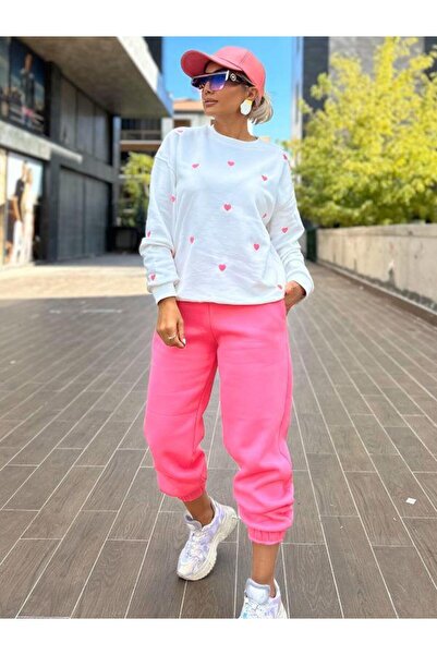 Kokoşum Butik 5575 Μοντέλο ροζ φούτερ - κρυφή τσέπη και ελαστικό πόδι