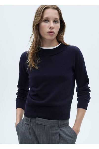MANGO Woman Pulover solid cu gât rotund