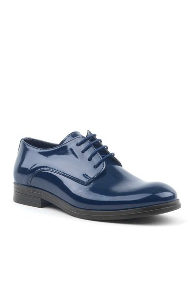 Rakerplus Navy Blue Patent Leather Lace-up Oxford Children's School Shoes