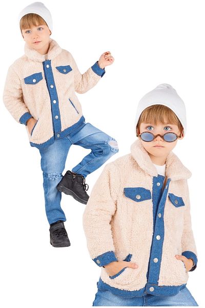 Tarz Çocuk Boy's Plush Coat Jeans Trousers Style Set