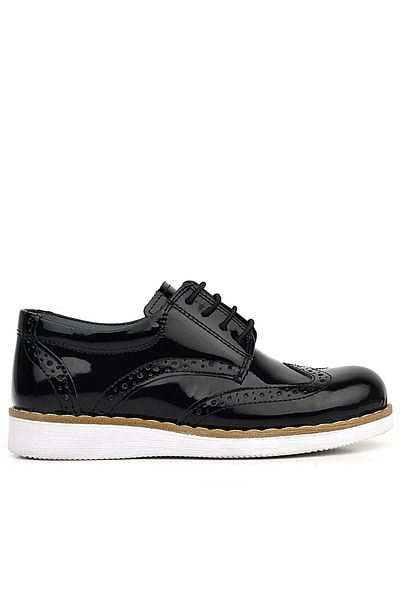 Rakerplus Genuine Leather Black Patent Leather - Lace-Up Boys' Classic Shoes