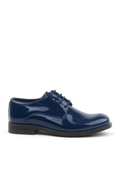 Rakerplus Navy Blue Patent Leather Lace-up Oxford Children's School Shoes