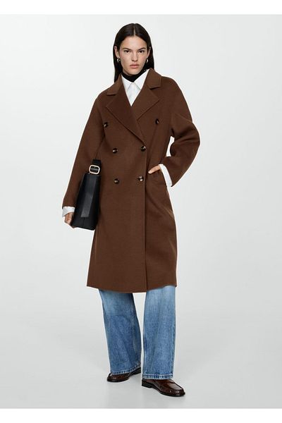 MANGO Woman Ręcznie robiony wełniany płaszcz oversize