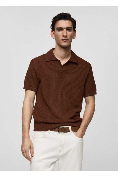 MANGO Man Geripptes Strick-Poloshirt