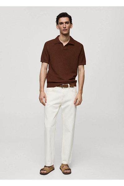 MANGO Man Geripptes Strick-Poloshirt