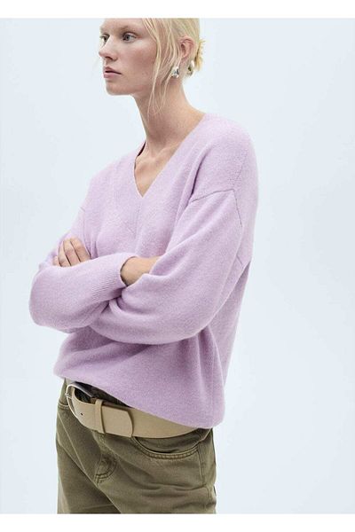 MANGO Woman Pulover supradimensionat cu guler ascutit