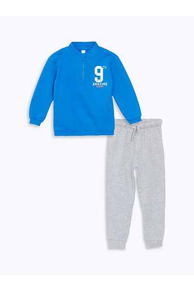 LC Waikiki Lcw Baby Vibrant Blue Printed Sweatshirt and Tracksuit Set for Baby Boy - Set of 2