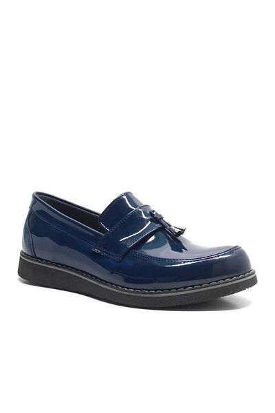 Rakerplus Navy Blue Patent Leather Loafer Children's School Shoes