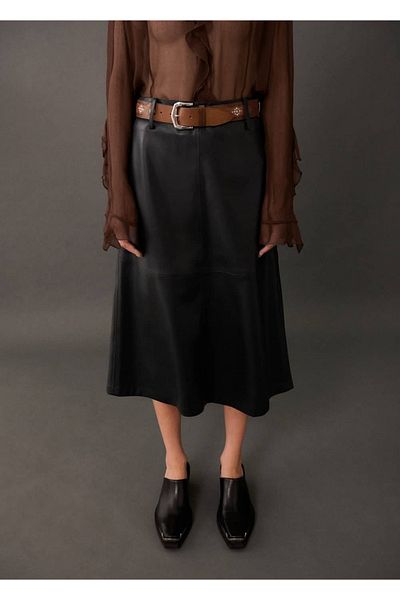 MANGO Woman Leather Look Midi Skirt