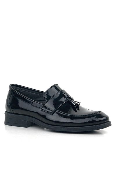 Rakerplus Loafer Pantofi clasici pentru copii pentru bărbați din piele lacuită neagră