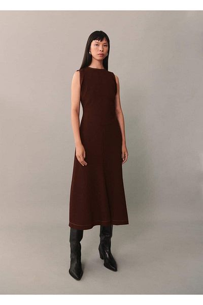 MANGO Woman Διακοσμητικό ραμμένο midi φόρεμα