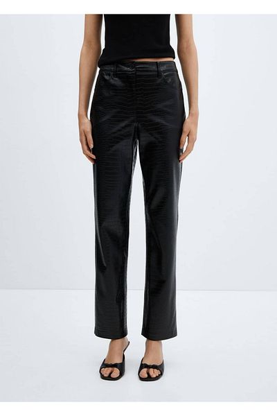 MANGO Woman Straight Cut Animal Pattern Trousers
