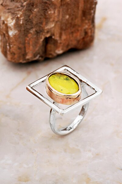 Sümer Telkari Sarı Paraiba Taşlı Tasarım Kare Gümüş Yüzük 5862