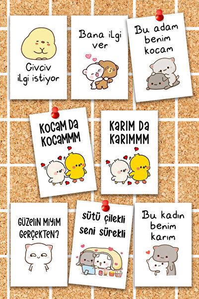 Pankart Evi مجموعة بطاقات شعار العرض الجانبي بلون القهوة مكونة من 8 قطع - تزيين اللوحة