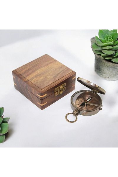 hediyeconcepti Stanley London Brass Compass με Ξύλινο Κουτί