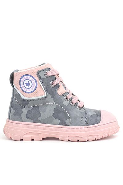Shoes Center Γκρι μοτίβο Pixel Γνήσιο δέρμα καμουφλάζ για κορίτσια