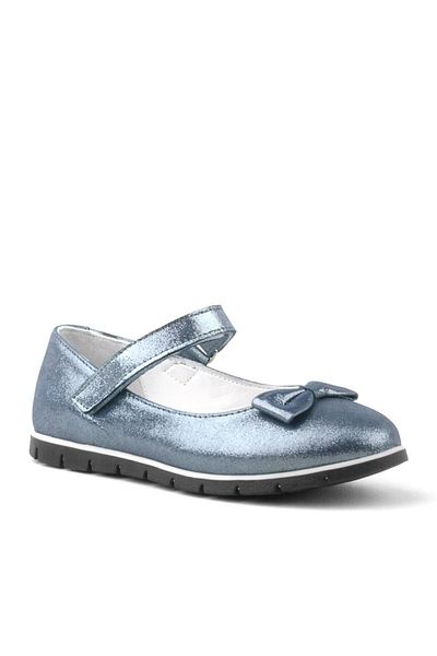 Rakerplus Genuine Leather Anthracite Navy Blue Velcro Girls' Ballerinas