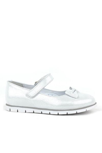 Rakerplus Balerini pentru fete din piele naturală argintie cu velcro