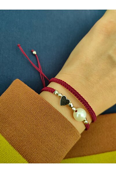 Beybek Gübre Makrome Kırmızı Kalp Boncuk Bileklik - hediyelik örgü bileklik