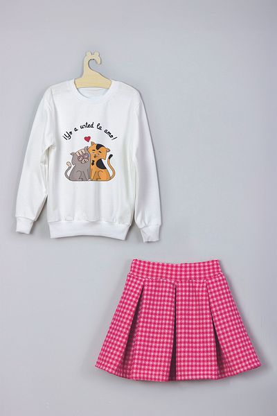 MYADA Cute Friends - Plaid Sweatshirt and Check Skirt Set 22953