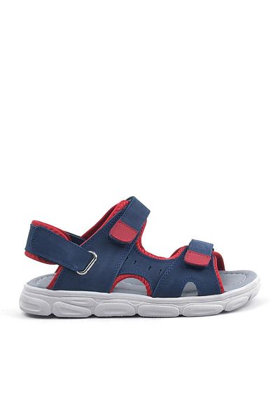 Rakerplus Genuine Leather Navy Blue-Red Velcro Children's Sandals