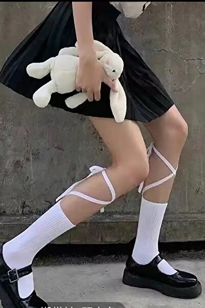 Giraffe Dantel Fileli Diz Altı Siyah Çorap Gothic Y2k Steampunk Lolita seksi ...