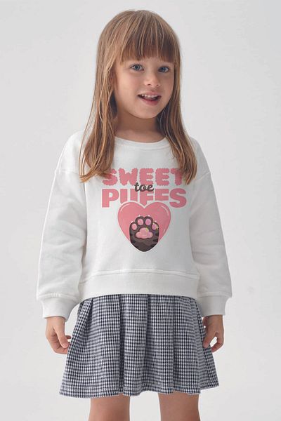 MYADA Sweet Pufes Plaid Checkered Sweatshirt and Skirt Set - 22767