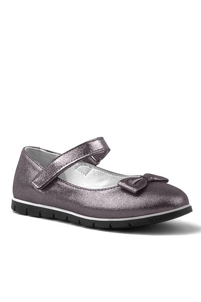 Rakerplus Balerina pentru fete din piele naturală gri platină cu velcro