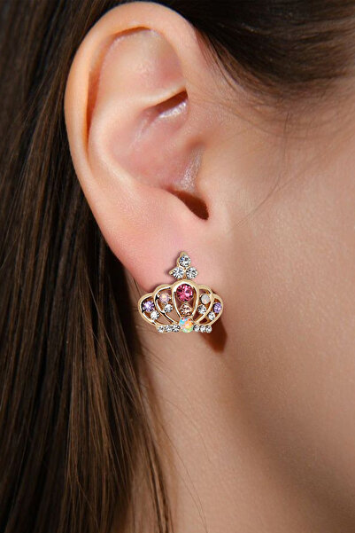 BearPear Queen Style Kraliçe Taç 2'li Kadın Küpe