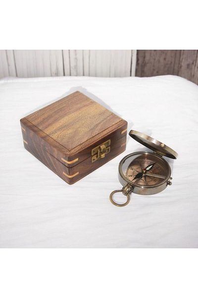 hediyeconcepti Stanley London Brass Compass με Ξύλινο Κουτί