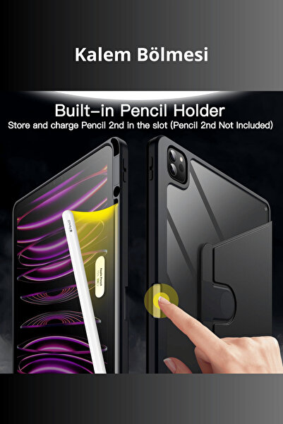 Fuchsia iPad Pro 11 inç 2024 M4 Çipli 360 Derece Dönebilen Standlı Pino iPad Tablet Kılıfı