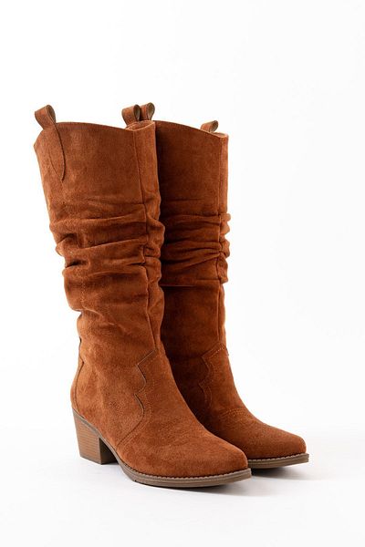 Ms Sugar Γυναικείες δυτικές μπότες με κέντημα Tan Suede