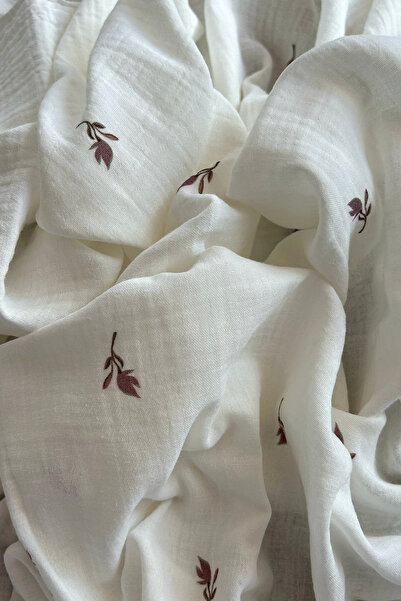 Doray Kumaş Beyaz Zemin Çıtır Çiçek Desenli Çift Kat Pamuk Müslin Kumaş / DRY...