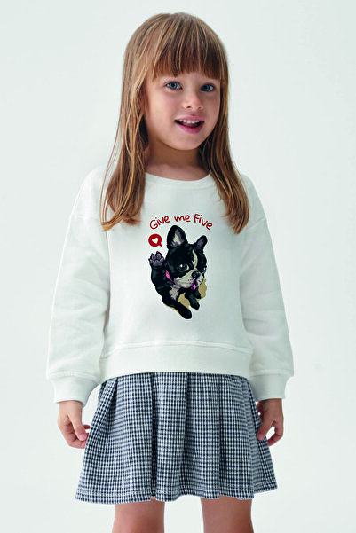 MYADA Give Me Five - Σετ καρό φούτερ και φούστα με στάμπα σκύλου 19867