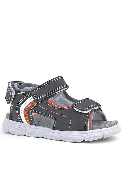 Rakerplus Gray Orange White - Velcro Genuine Leather Children's Sandals