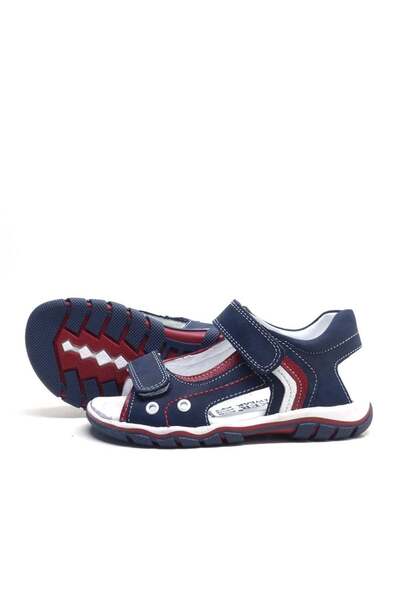 Rakerplus Genuine Leather Navy Blue Velcro Boys' Sandals