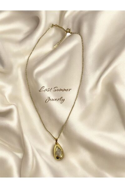 stainless steell Yonca Taşlı Çelik Kolye 316L