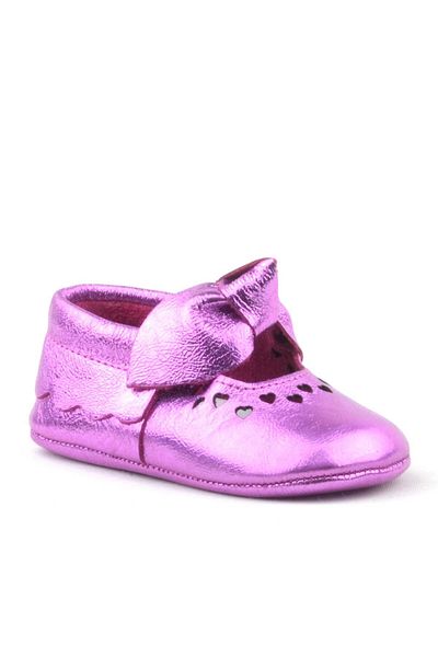 hapshoe Coco Genuine Leather Fuchsia Bow Elastic Baby Booties
