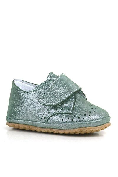 hapshoe Genuine Leather Green Glittered Velcro Baby Booties