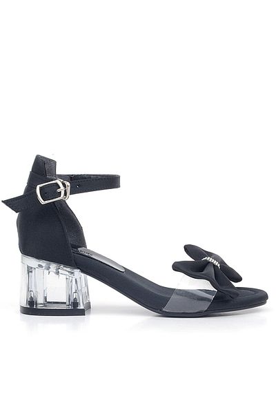 hapshoe Jessie Black Satin - Pantofi cu toc cu panglică pentru fete
