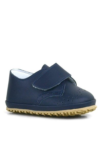 hapshoe Genuine Leather Navy Blue Velcro Baby Booties