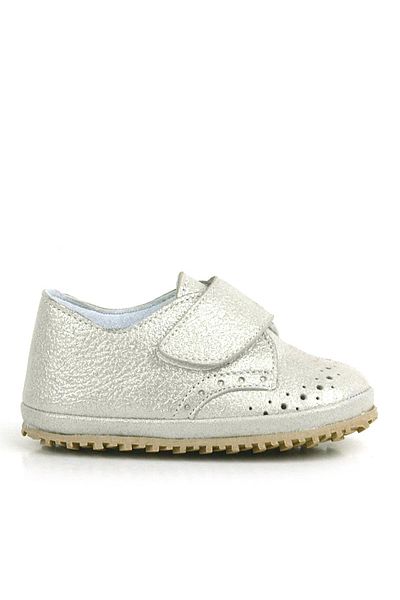 hapshoe Genuine Leather Beige Glittery Velcro Baby Booties