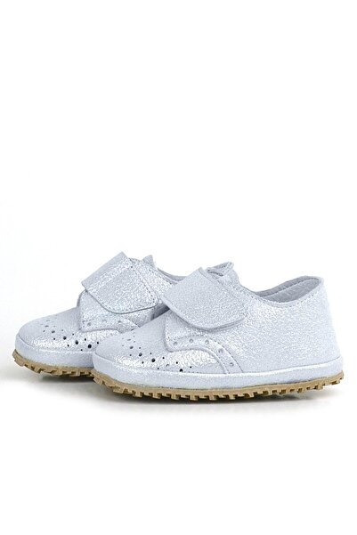 hapshoe Genuine Leather Silver Gray Velcro Baby Booties