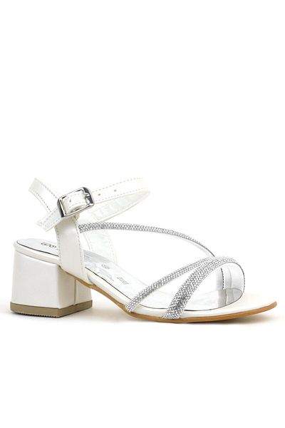 hapshoe Tiana Mother of Pearl Stoned Girl's Evening Dress Thick Heeled Shoes