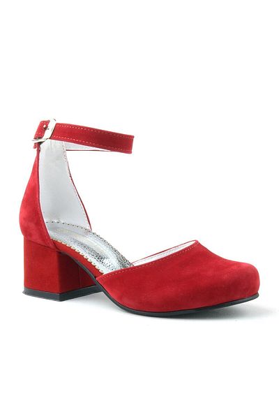 Sarıkaya Merida Red Suede Thick Heeled Girl's Heeled Shoes