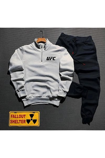 NewCabin Σετ φόρμας βαμβακερής εκτύπωσης UFC με μισό φερμουάρ - Σετ 2 στο κάτω μέρος